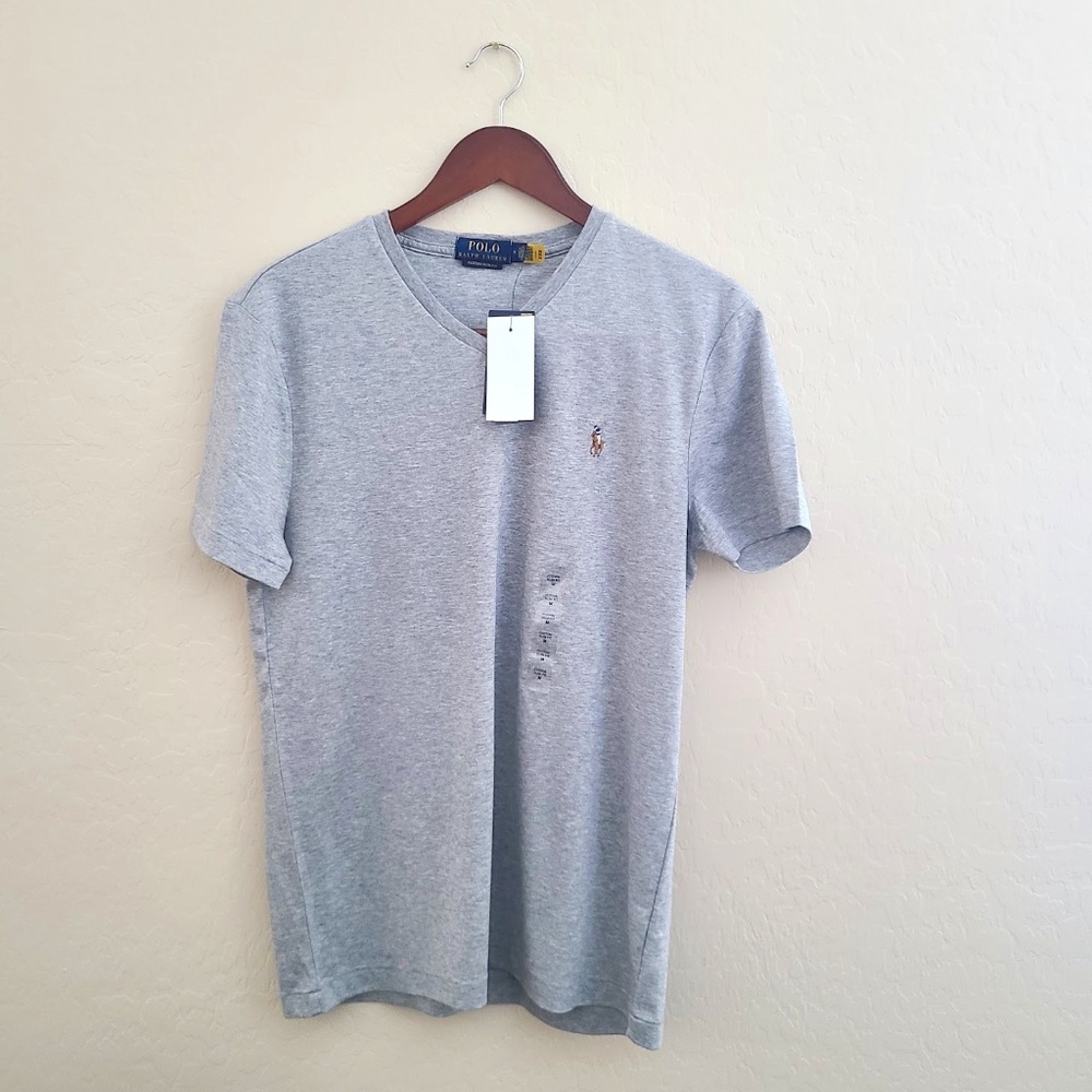 NWT Polo Ralph Lauren Light Gray Custom Slim Fit Medium V-Neck Shirt